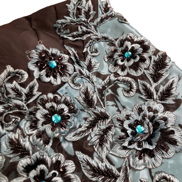 Alyce Designs Women’s aqua and black floral strapless fit and flare dress Sz 22 - Picture 5 of 15